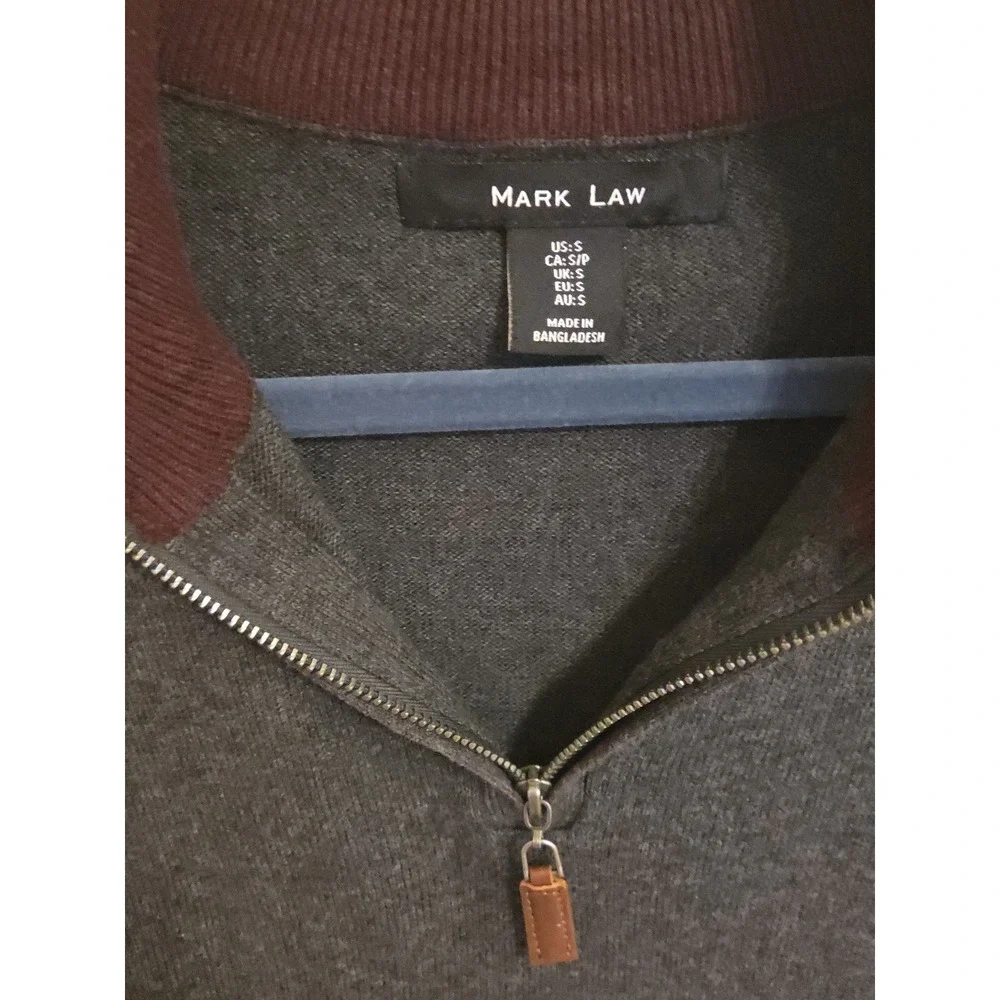 Mark Law Men's Small 1/4 Zip Sweater Black 100% Cotton Collar Preppy